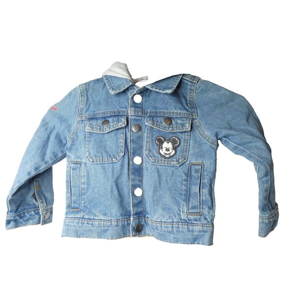 M&S Childs Jean Jacket Hoodie Mickey Mouse Blue Denim Gray Disney Size XS (2-3) - Picture 2 of 12